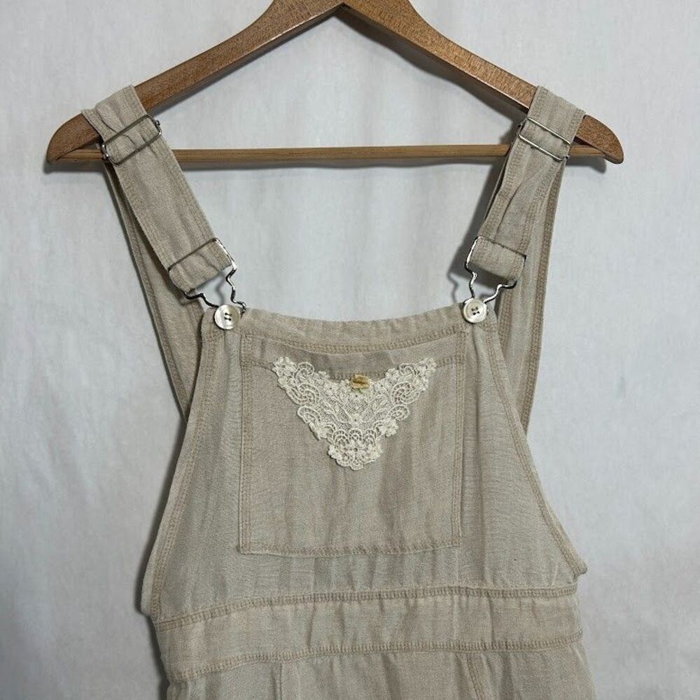 VTG Karen Alexander Pinafore Overall Maxi Dress 10 Linen Flax Blend Tan Mori Kei - Picture 3 of 11